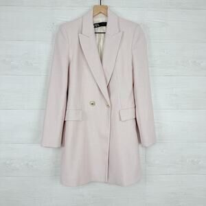 Zara‎ Double Breasted Long Blazer Women S Pink Tailored Fitted Academia Tweed